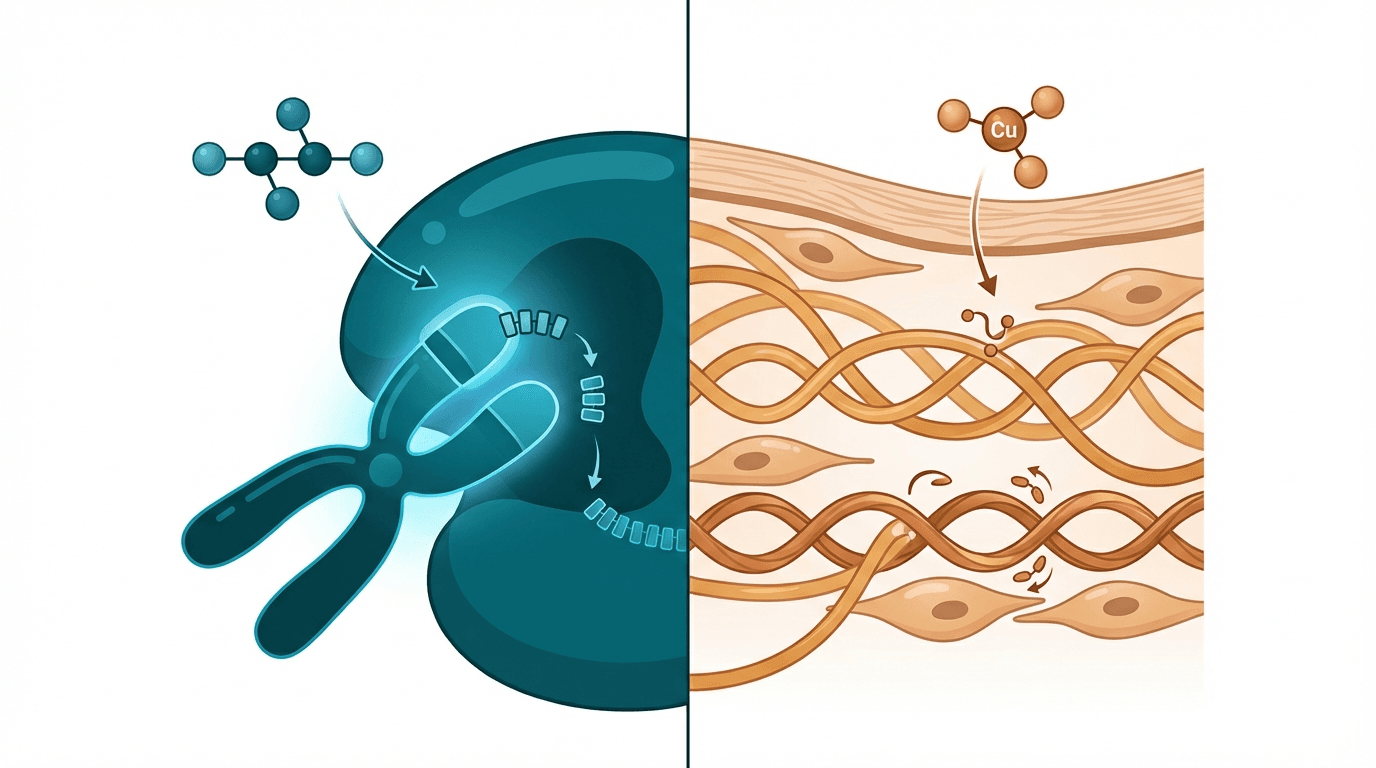 Side-by-side comparison diagram of Epithalon and GHK-Cu mechanisms of action