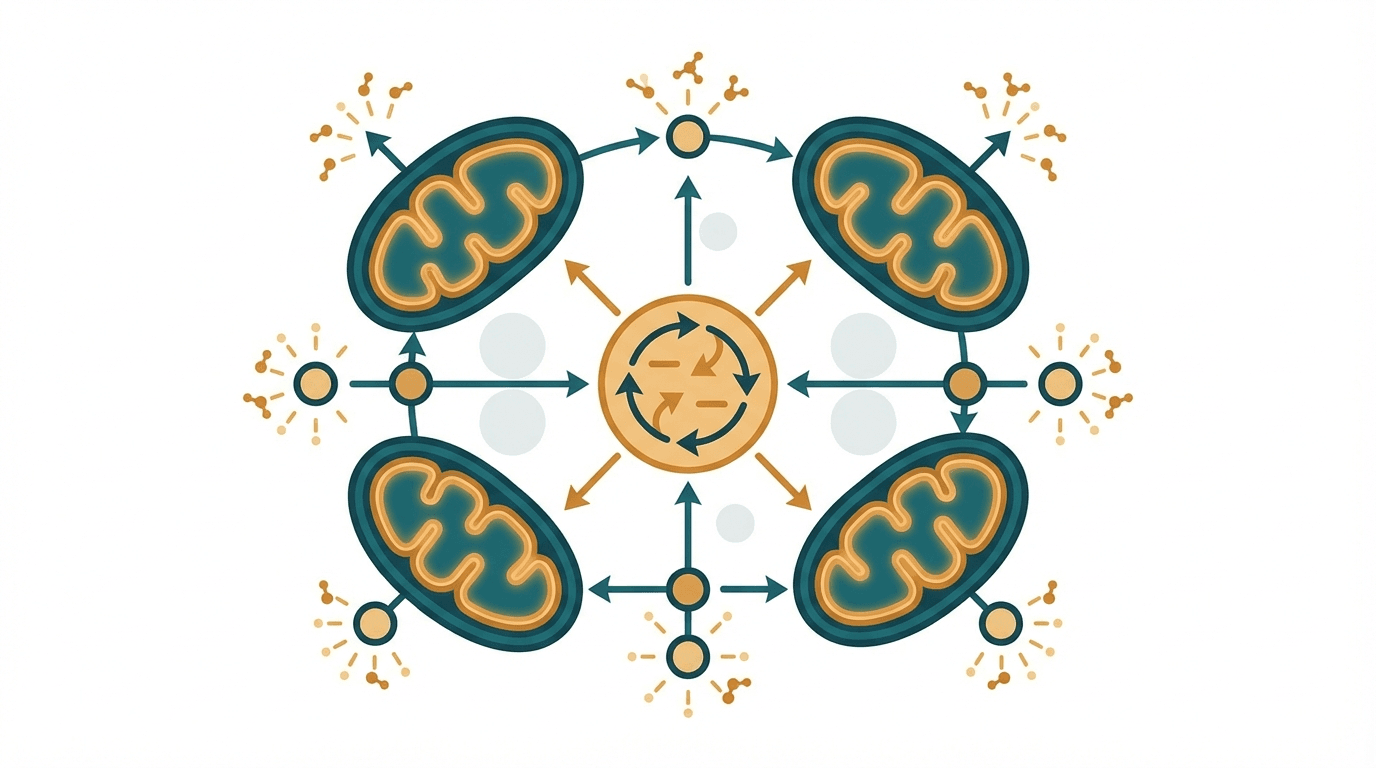 Scientific illustration representing energy & metabolism and related peptide mechanisms