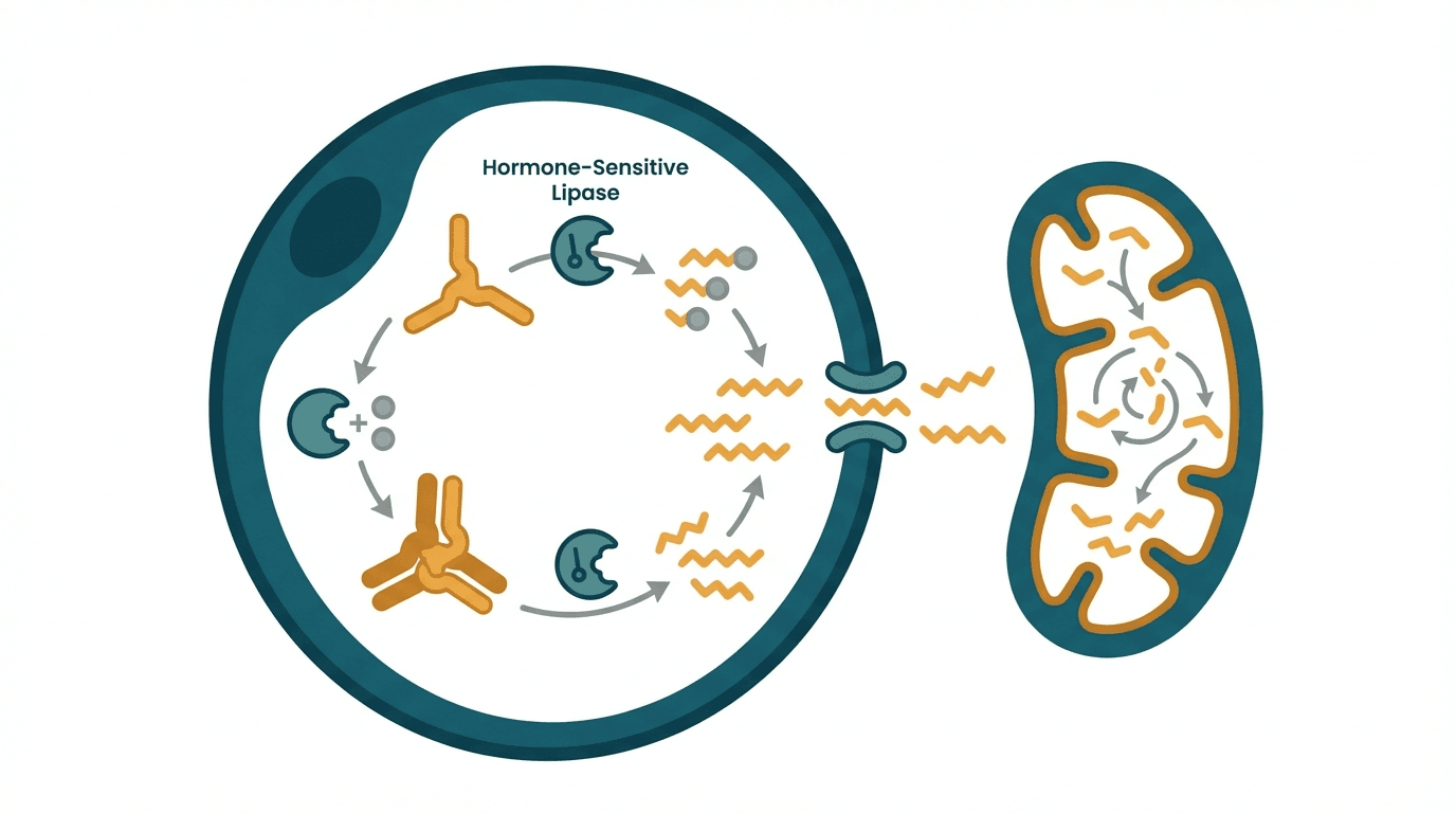 Scientific illustration representing fat loss and related peptide mechanisms