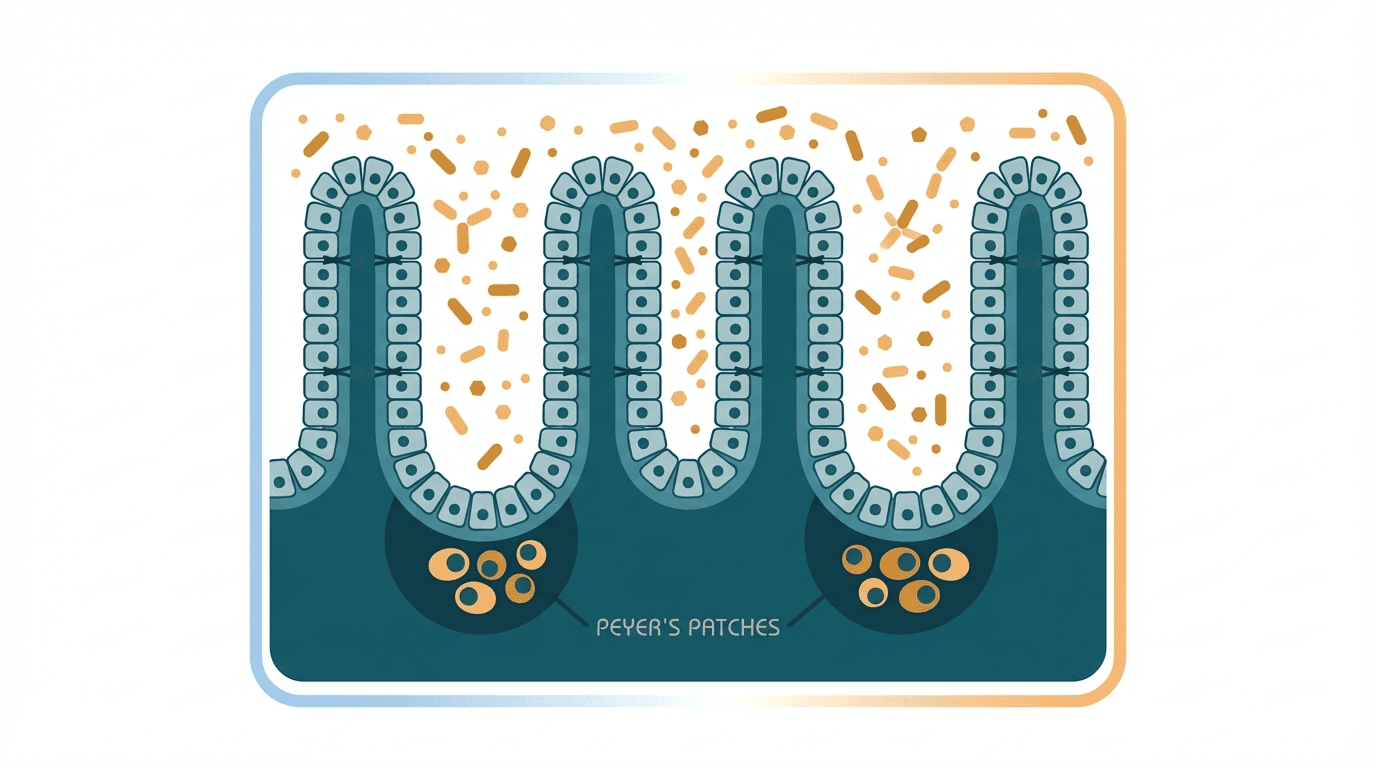 Scientific illustration representing gut health and related peptide mechanisms