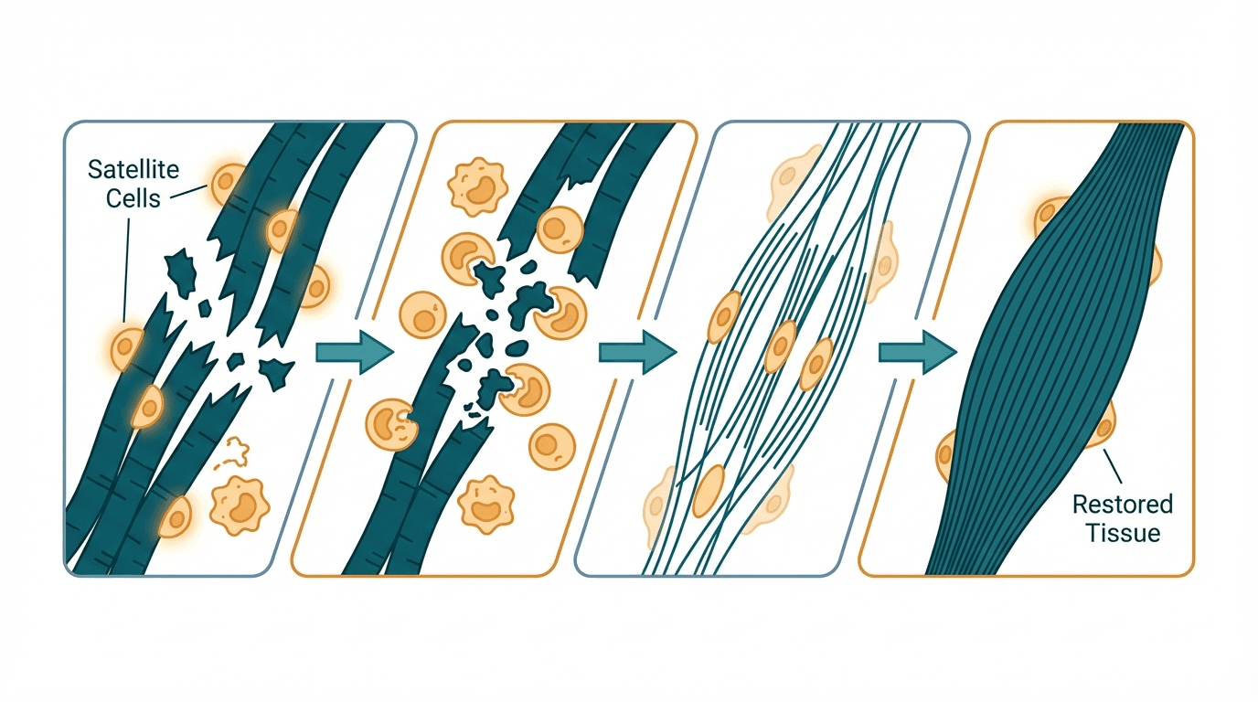 Scientific illustration representing athletic recovery and related peptide mechanisms