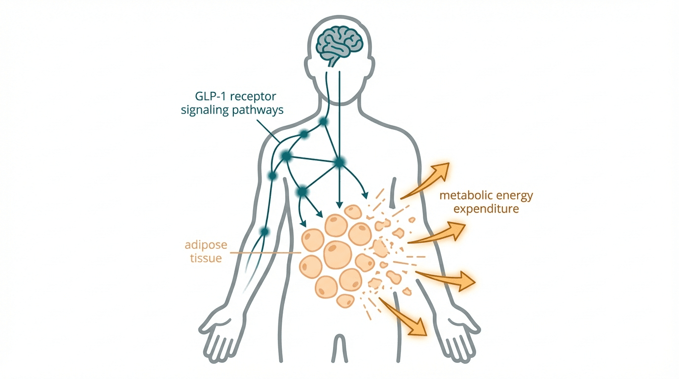 Scientific illustration representing weight loss and related peptide mechanisms
