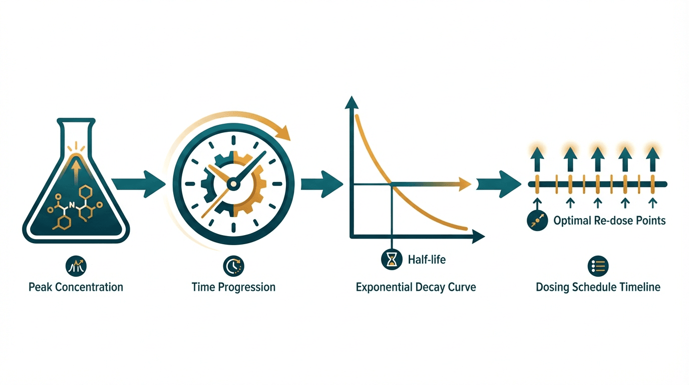 Flow diagram showing how the half-life calculator works